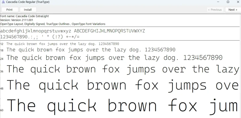 install cascadia code font